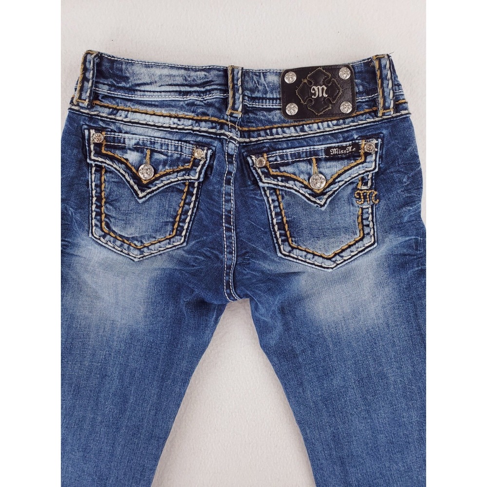 Miss Me Jeans Womens 27 Cuffed Capri Pants Rhinestone Thick Stitch Western Rodeo